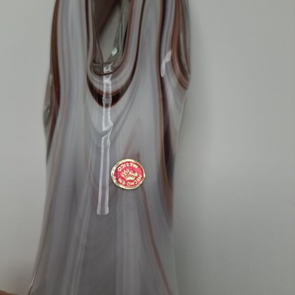Hand Blown Murano Style Art Glass Vase Brown Swirl Design Mexico Vintage - Picture 3 of 11